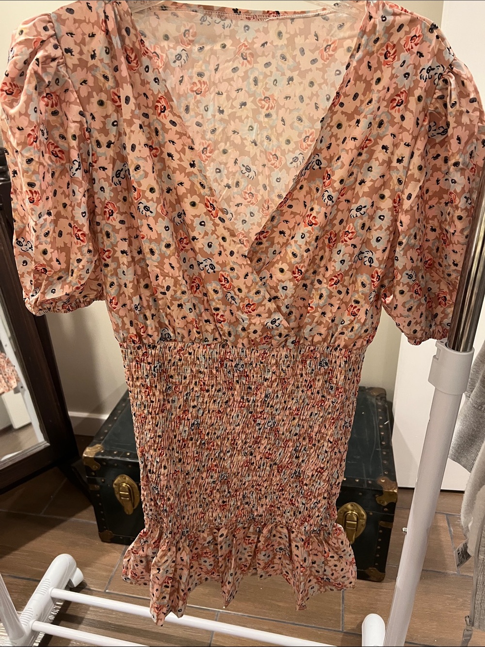 Floral Smocked V-Neck Mini Dress - Pink